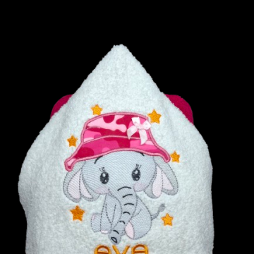 Ellie with applique hat  hoody towel